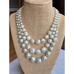 Vintage Hong Kong Multi Strand Beaded Necklace Mint Green White Lucite Faceted